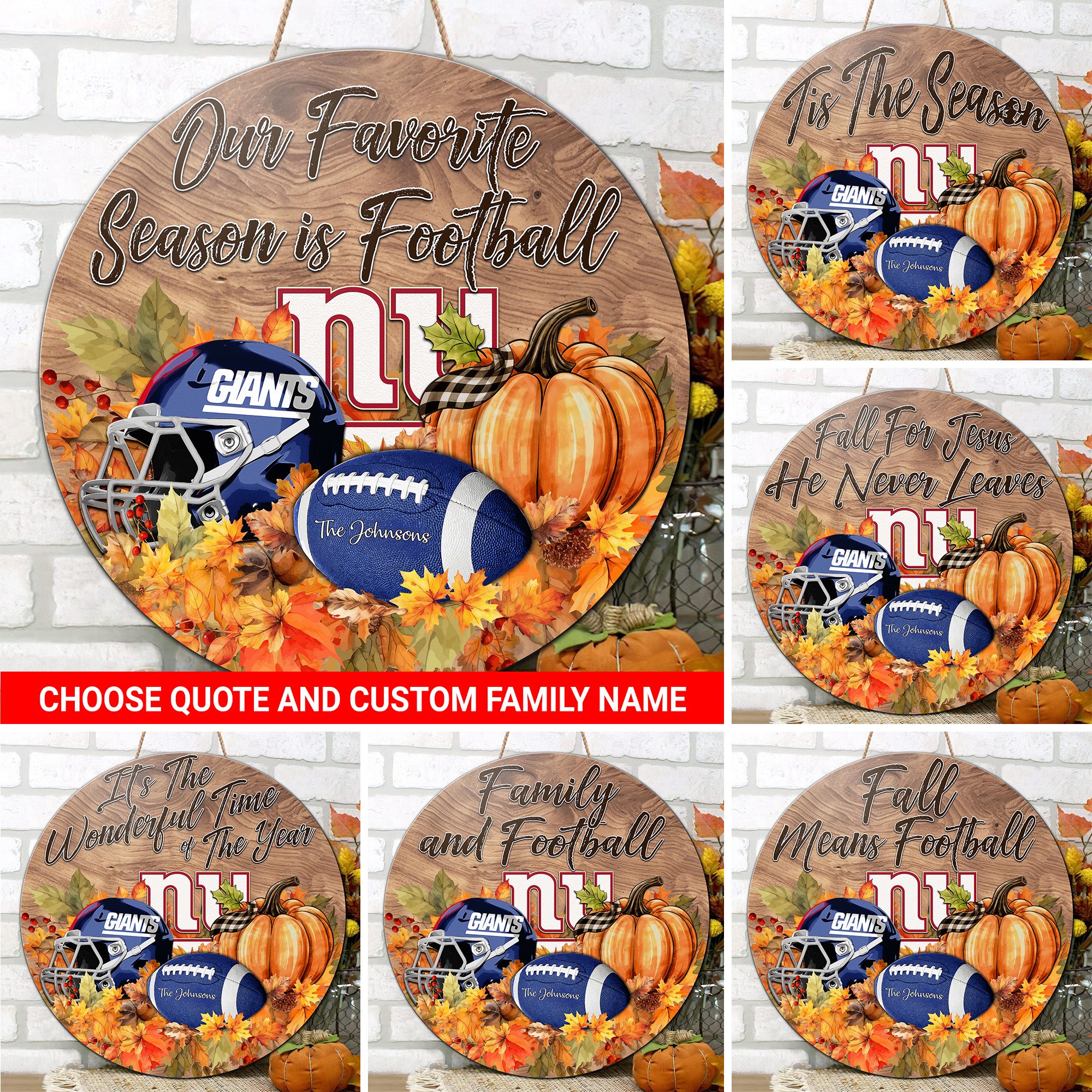 New York Giants Shape Wooden Sign Custom Your Family Name And Choose Your Quotes, Sport Sign, Sport Gifts For Fan, Home Decorations EHIVM-59899